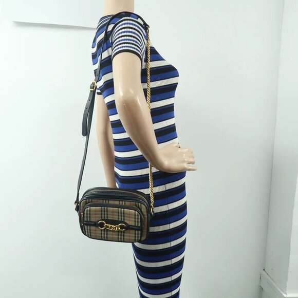 Burberry Brown Leather&Cloth Shoulder Bag 385-122824 - Picture 12 of 12